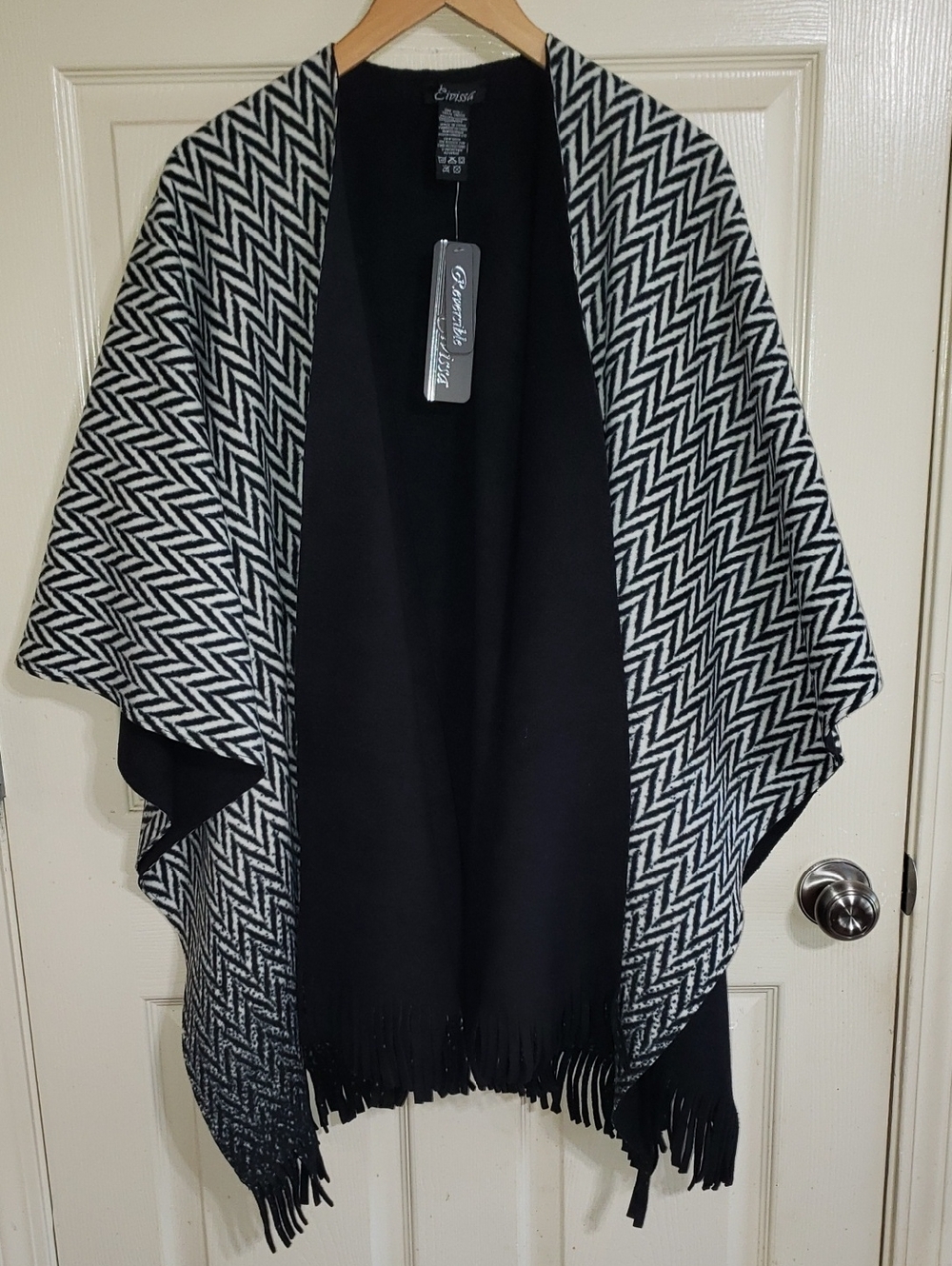 EIVISSA REVERSIBLE FASHION WRAP COLOR BLOCK BLACK GRAY OFF WHITE NEW